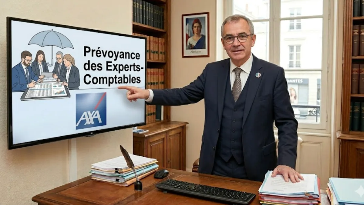 Conseiller AXA présentant la prévoyance des experts-comptables et commissaires aux comptes
