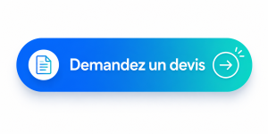 Rounded blue gradient CTA button reading 'Demandez un devis' with a document icon on the left and a right-arrow circle on the right, indicating 'Request a quote'.