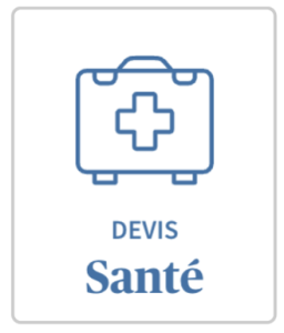 First aid kit icon with a blue cross and the words 'Devis Santé' beneath it.