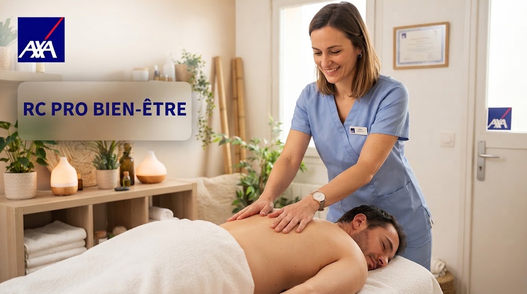 Praticienne bien-être assurée chez AXA lors d'une séance de massage
