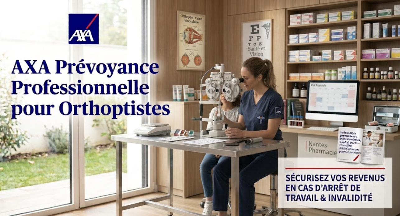 Orthoptiste réalisant un bilan visuel, cabinet protégé par une prévoyance AXA