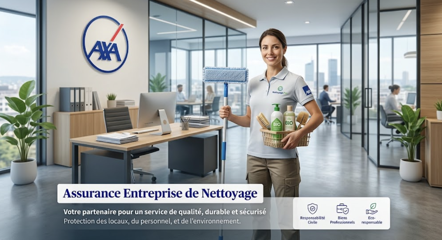Agent de nettoyage professionnel intervenant dans des bureaux, activité assurée en RC Pro AXA