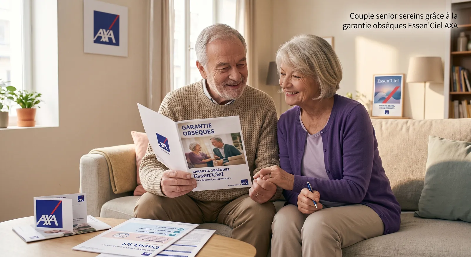 Couple senior sereins grâce à la garantie obsèques Essen'Ciel AXA